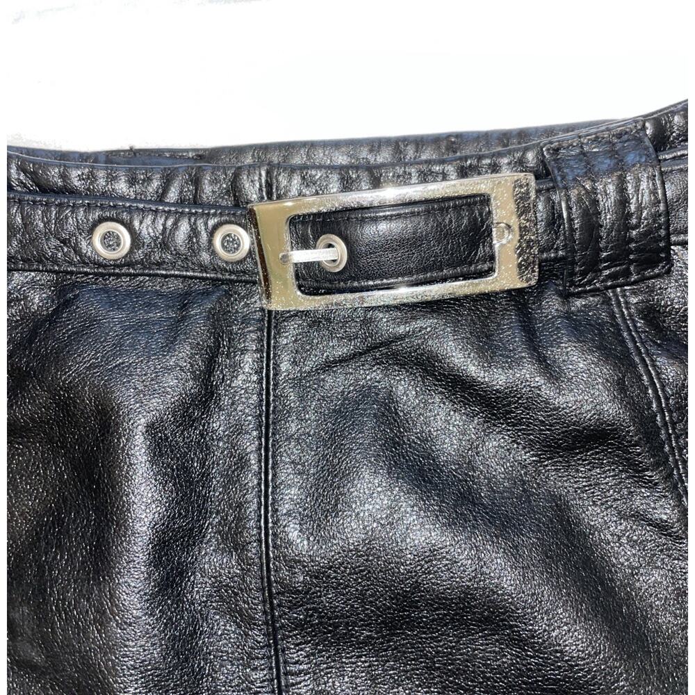 Vintage Y2K Wilsons Maxima Black Leather Lined Mini Skirt With Belt Size 4 - Picture 3 of 7